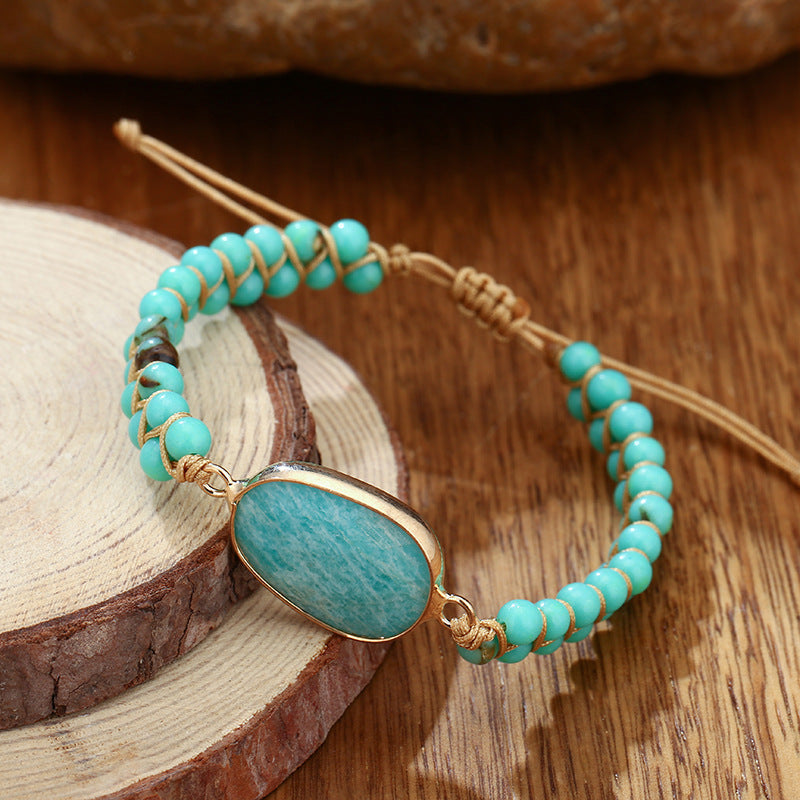 Unisex Egg-shaped Amazonite N Ethnic Bracelet