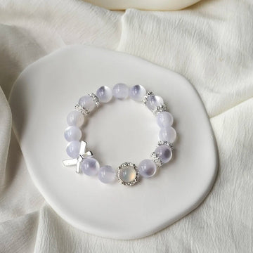Light Purple Chalcedony Bow Silver Bracelet