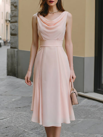 Draped Cowl Neck Sleeveless Midi Dress