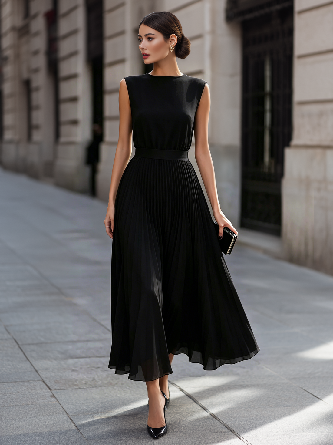 Sleeveless Pleated Midi Dress