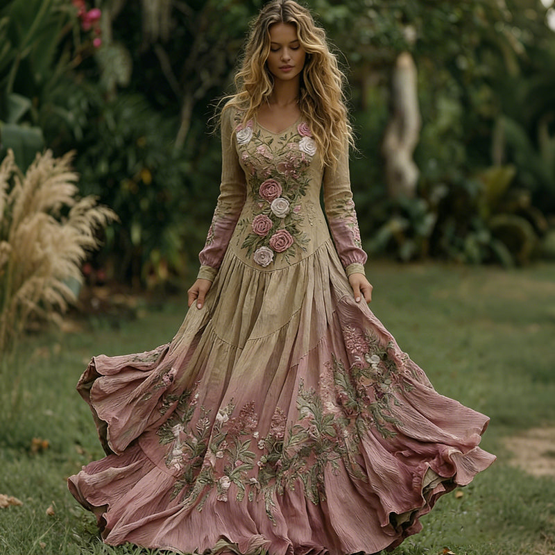 Women's Boho Floral Embroidered Floral Resort Maxi Dress