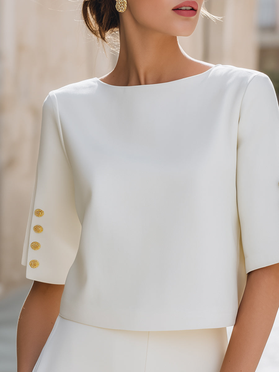 Button Detail Split Sleeve Elegant Top