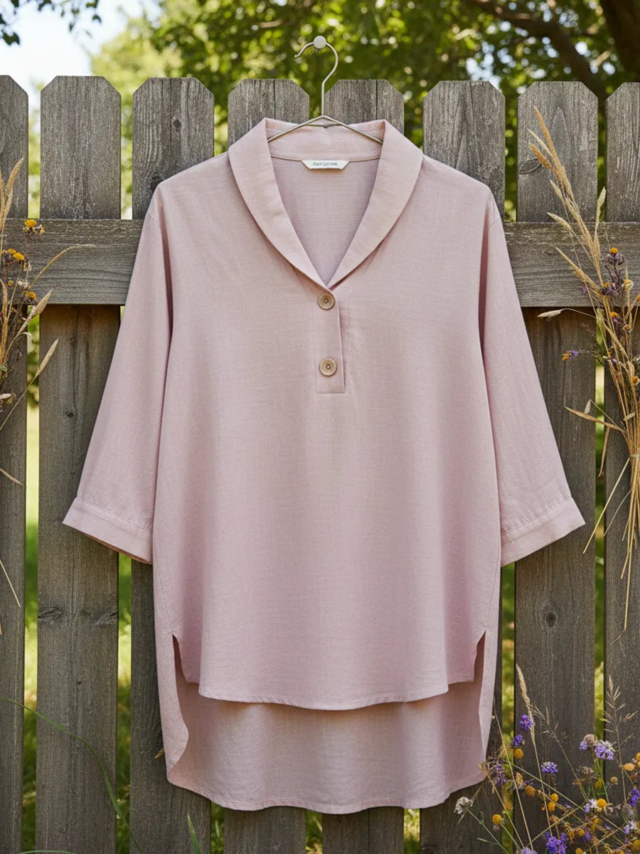 Retro Cozy Notch Lapel Linen Shirt Top