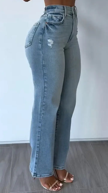 Vintage Distressed High Waist Bootcut Denim Jeans