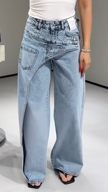 Women's Faux Two-Piece Design Casual Jeans