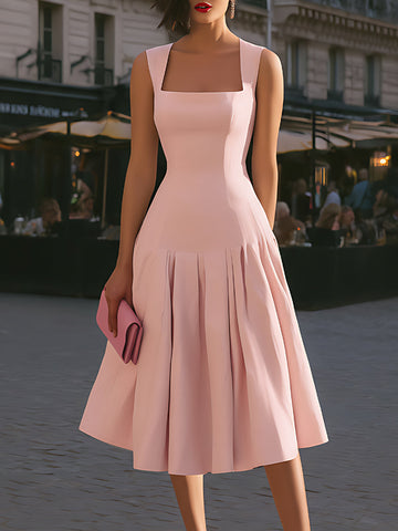 Structured Square Neck Sleeveless Midi Dress