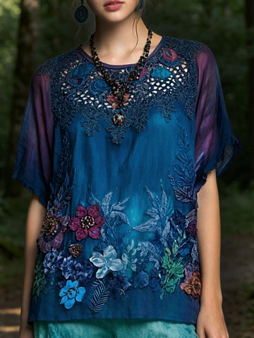 Women's Retro Bohemian Floral Print T-shirt