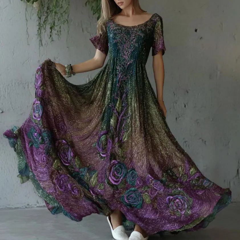 Women's Retro Exquisite Sparkling Floral Embroidered Casual Cotton Linen Dress
