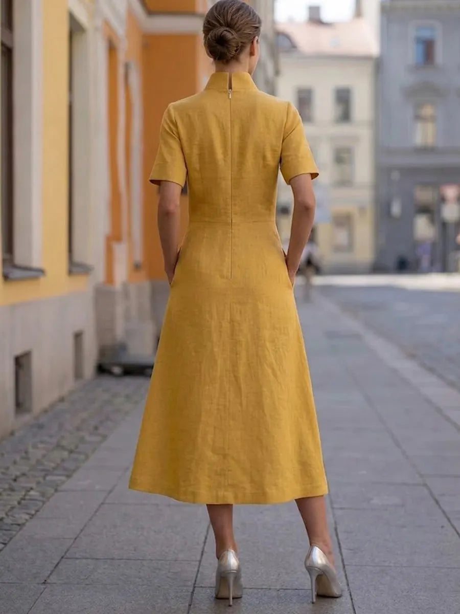 Stylish And Elegant Short-sleeved Linen And Cotton Dress