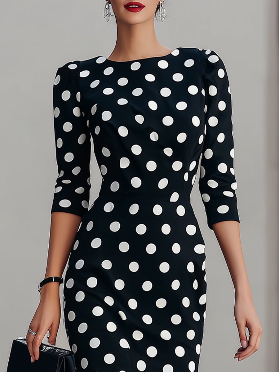 Black & White Polka Dot Midi Sheath Dress