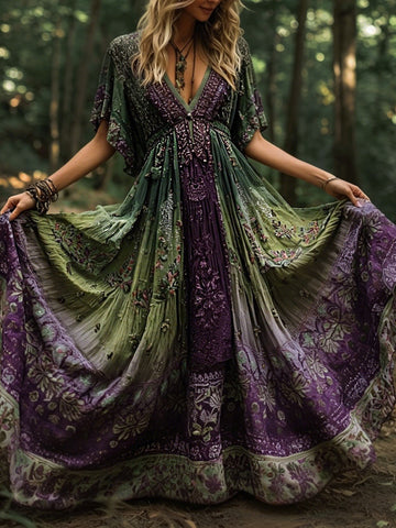 Women's Retro Bohemian Floral Print Dress