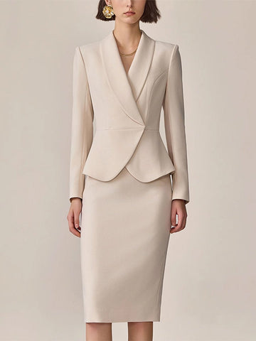 [24-hour shipping out]High-End Fashion Temperament Lapel Beige Suit
