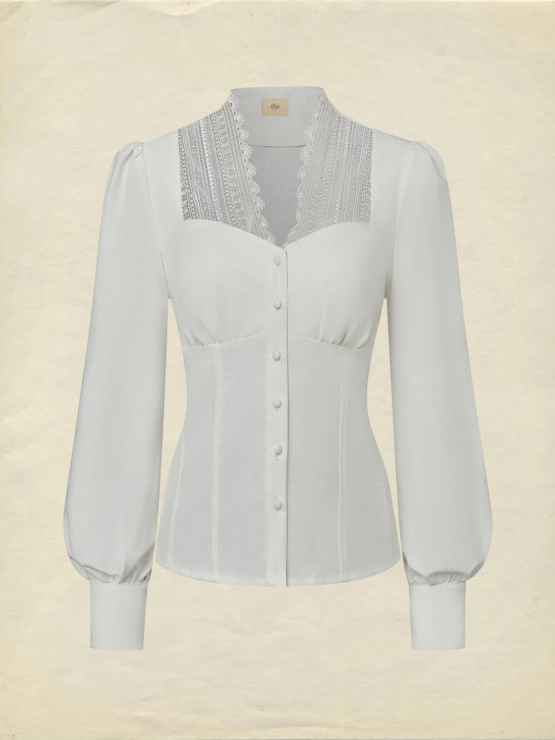 Linen Shirt, Long Sleeves,  Plain, Lace, French Vintage, White