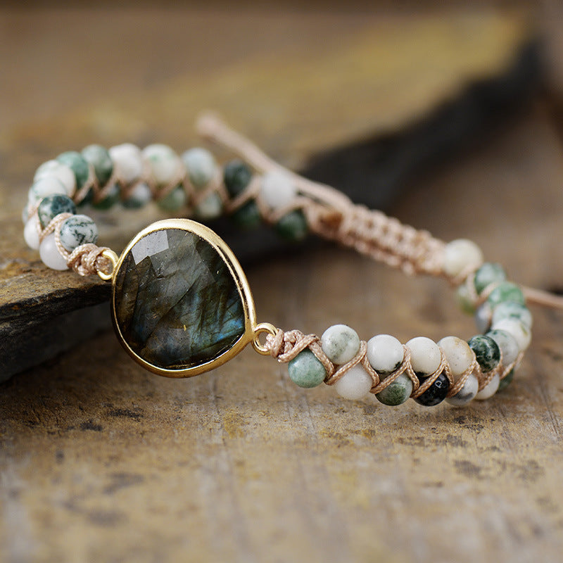 Unisex Labradorite Double Braided N Ethnic Bracelet