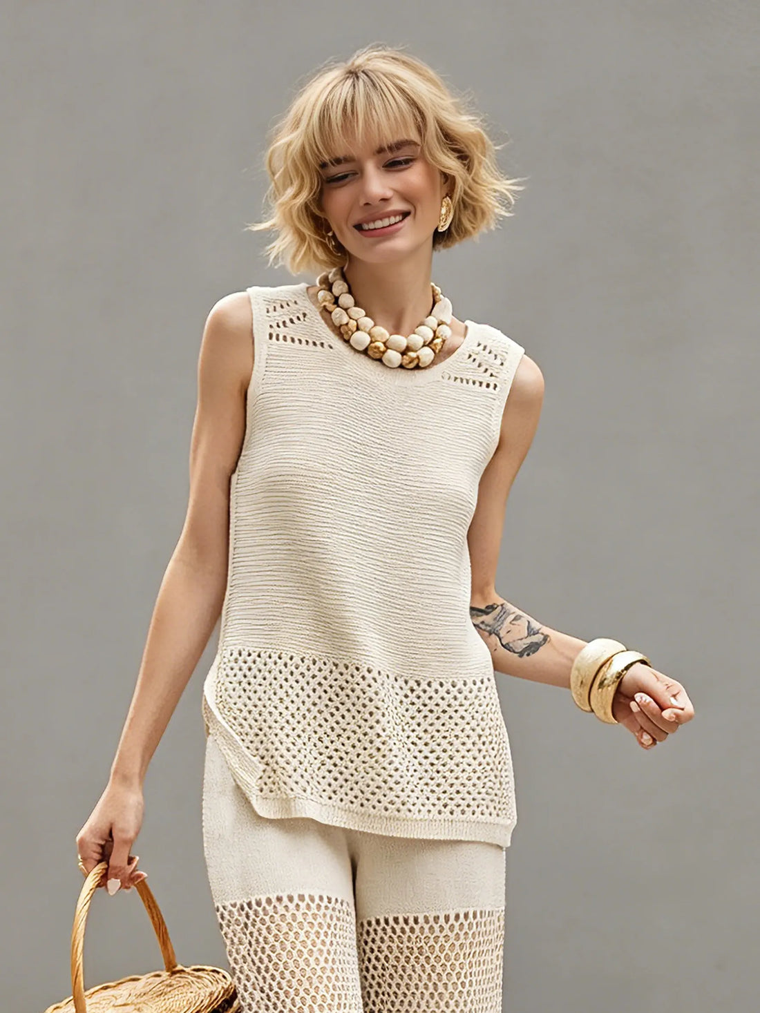 Women's Minimalist Open-Knit Set MDZ2360D3Y