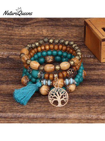 Boho Multi-layered Wooden Beaded Bracelet