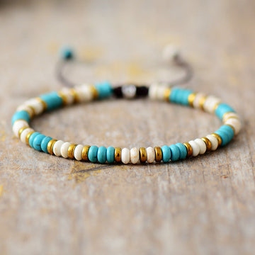 Unisex Natural Turquoise Beaded N Ethnic Bracelet