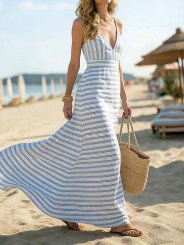 Boho Stripe Patterns Maxi Suspender Dress