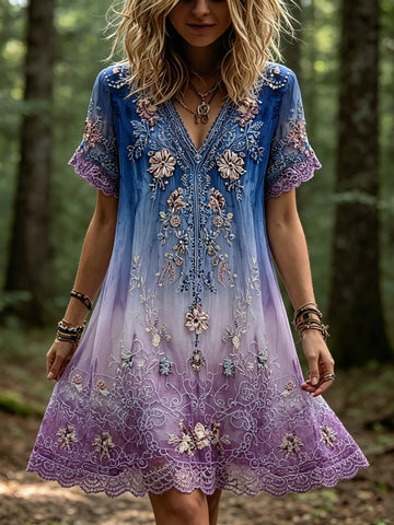 Women's Retro Bohemian Floral Print Dress