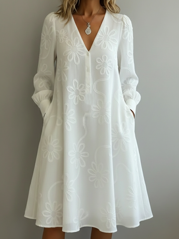 Vintage Elegant V-neck Floral Embroidery Dress