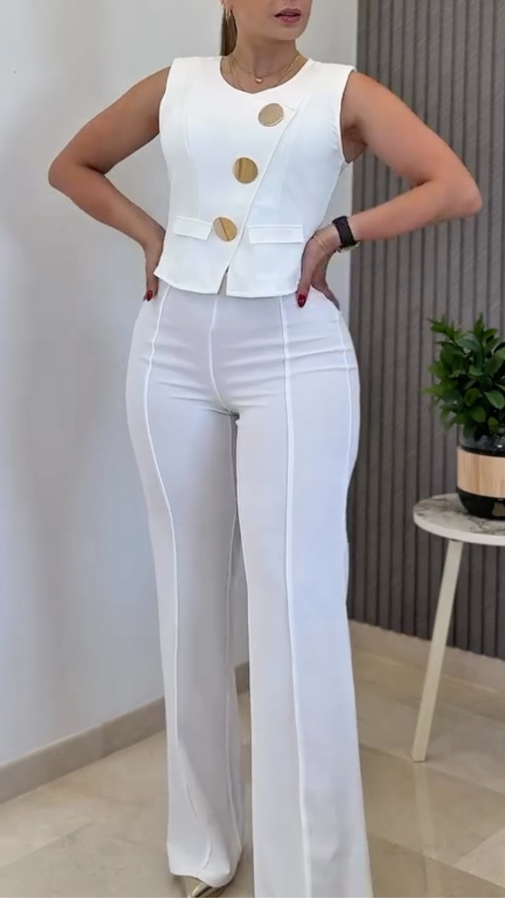 Sleeveless Vest and Flared Pants Set