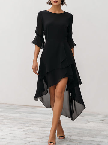 Asymmetric Layered Chiffon Hem Midi Dress