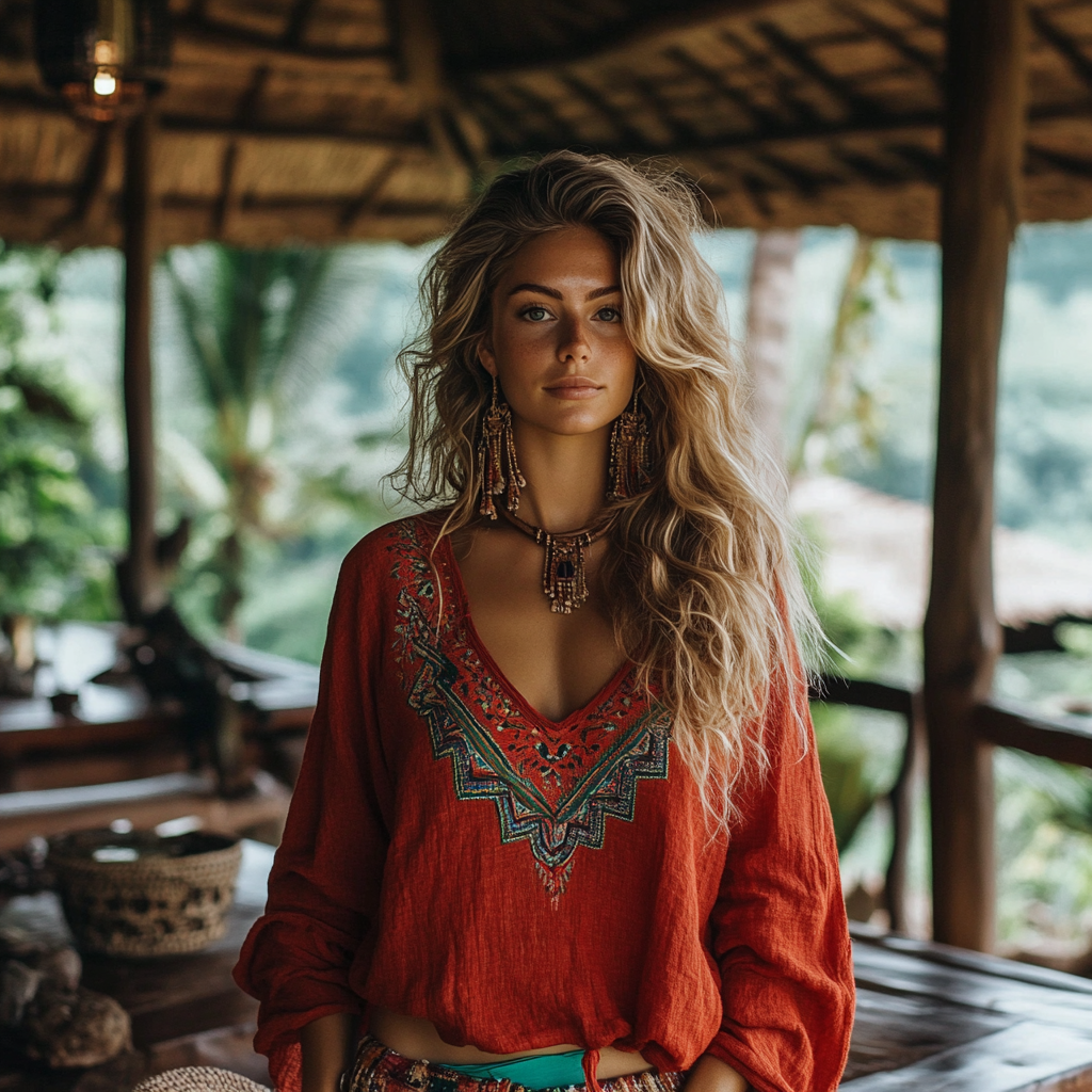 Bohemian Resort Vintage Linen Print Casual Long Sleeve Top