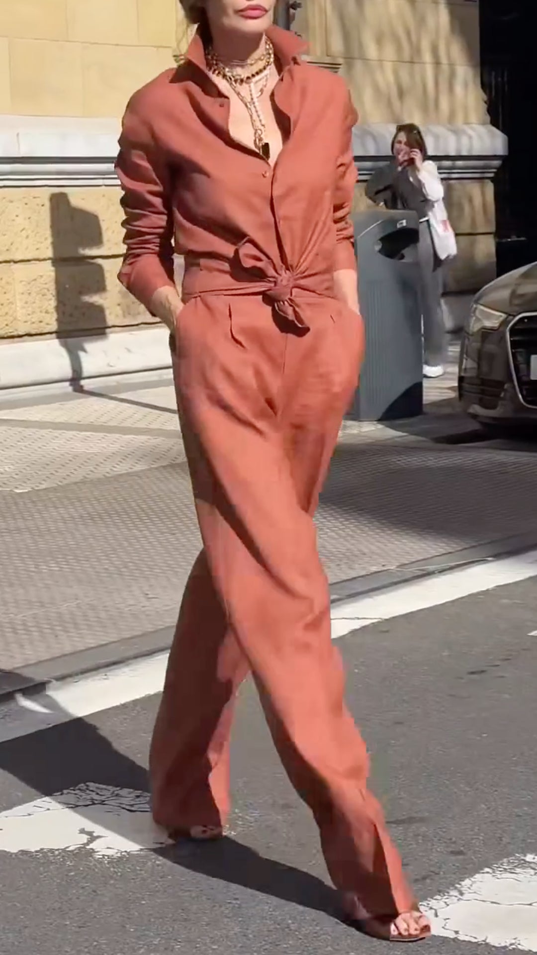 Women's Collared Cotton Linen Commuting Casual Suit