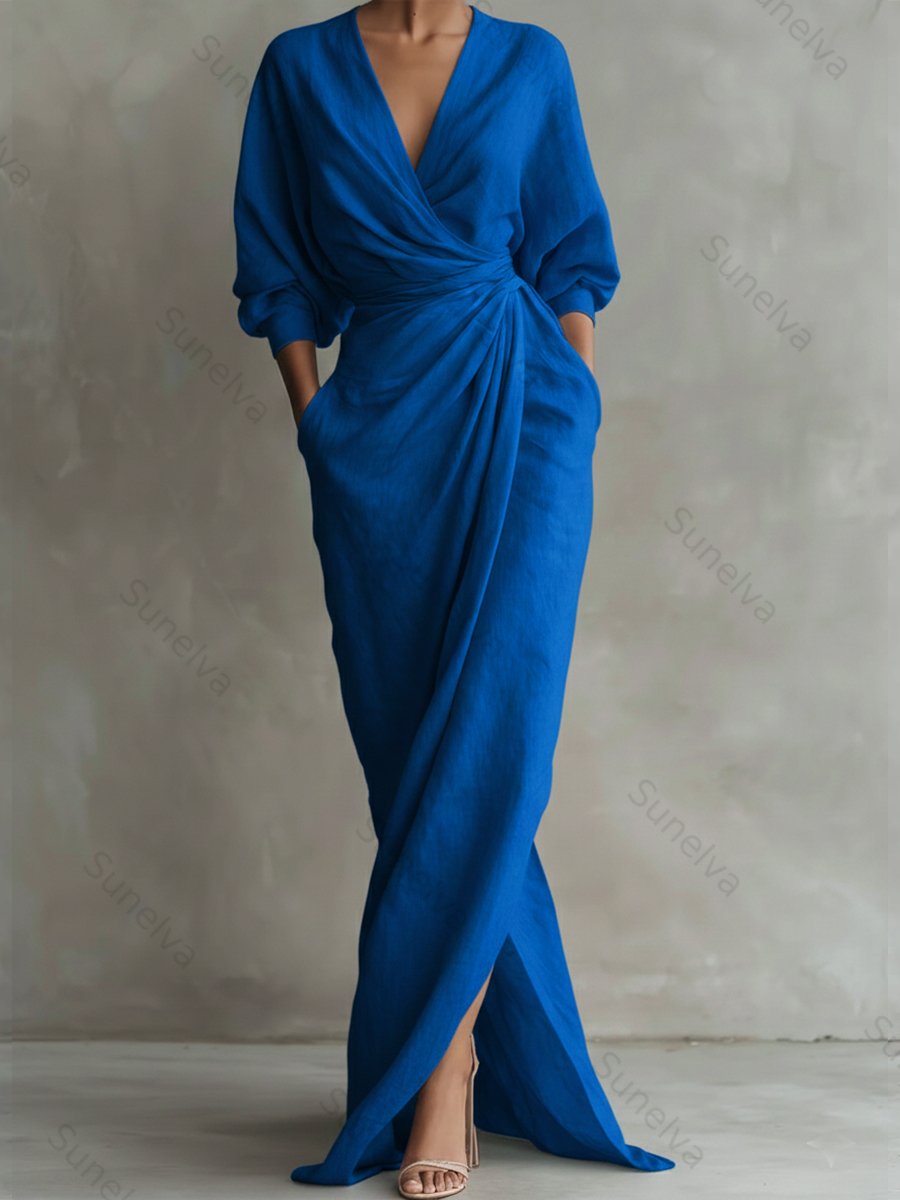 Women's Linen And Cotton Extra-long Dress 7e55