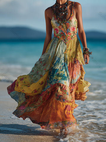Seaside cotton and linen embroidered dress5378