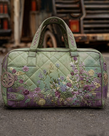 Floral-themed embroidered fashion item: quilted travel bag  1247