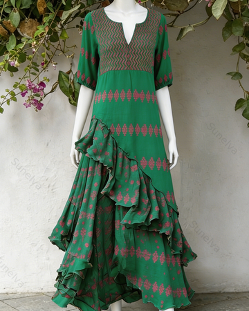 Women's Vacation Irregular Ruffle Linen Dress 2327
