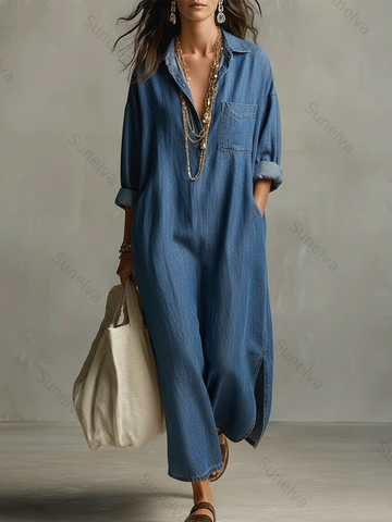 Women's Casual Cozy Denim Dress f886