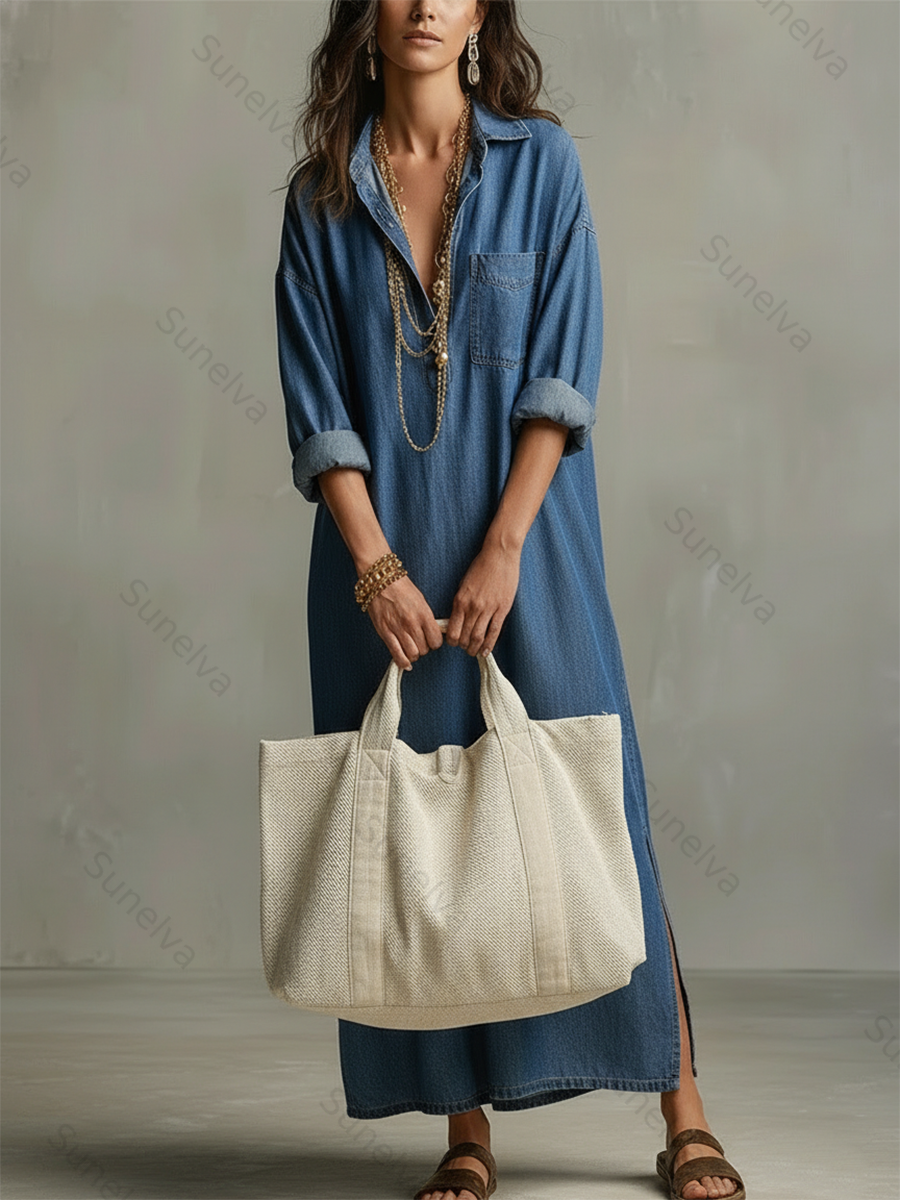 Women's Casual Cozy Denim Dress f886