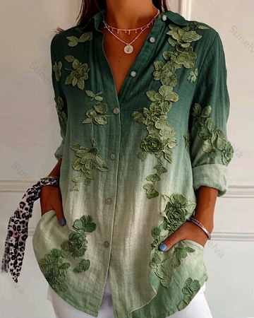 Women's Spring/Summer Floral Embroidered Shirt 8721