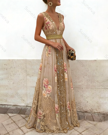 Women's Vacation Irregular Ruffle Flowers Embroidery Dress 5237