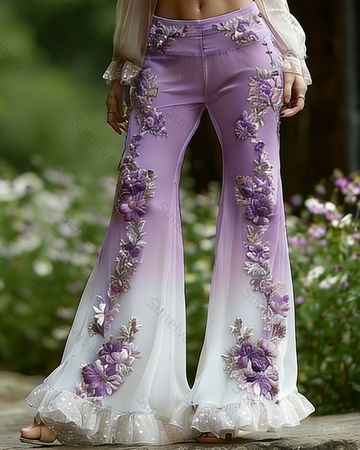 Women's Elegant Floral Embroidered Summer Pants 5565
