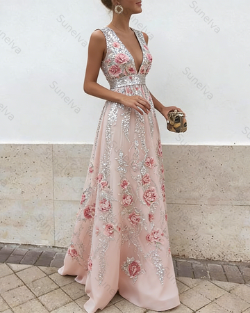 Women's Elegant Gradient Floral Embroidered Dress 1277