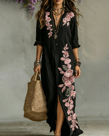 Women's Summer Pink Floral Embroidered Dress 6303