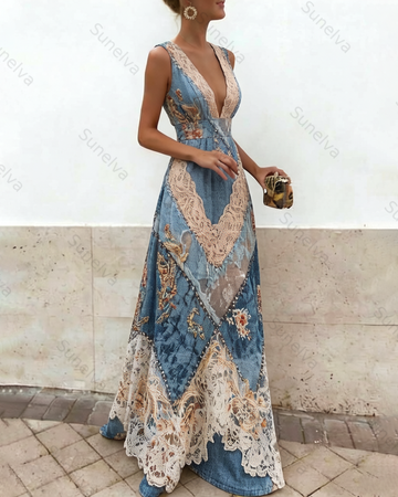 Women's Vacation Irregular Ruffle Flowers Embroidery Dress 1310