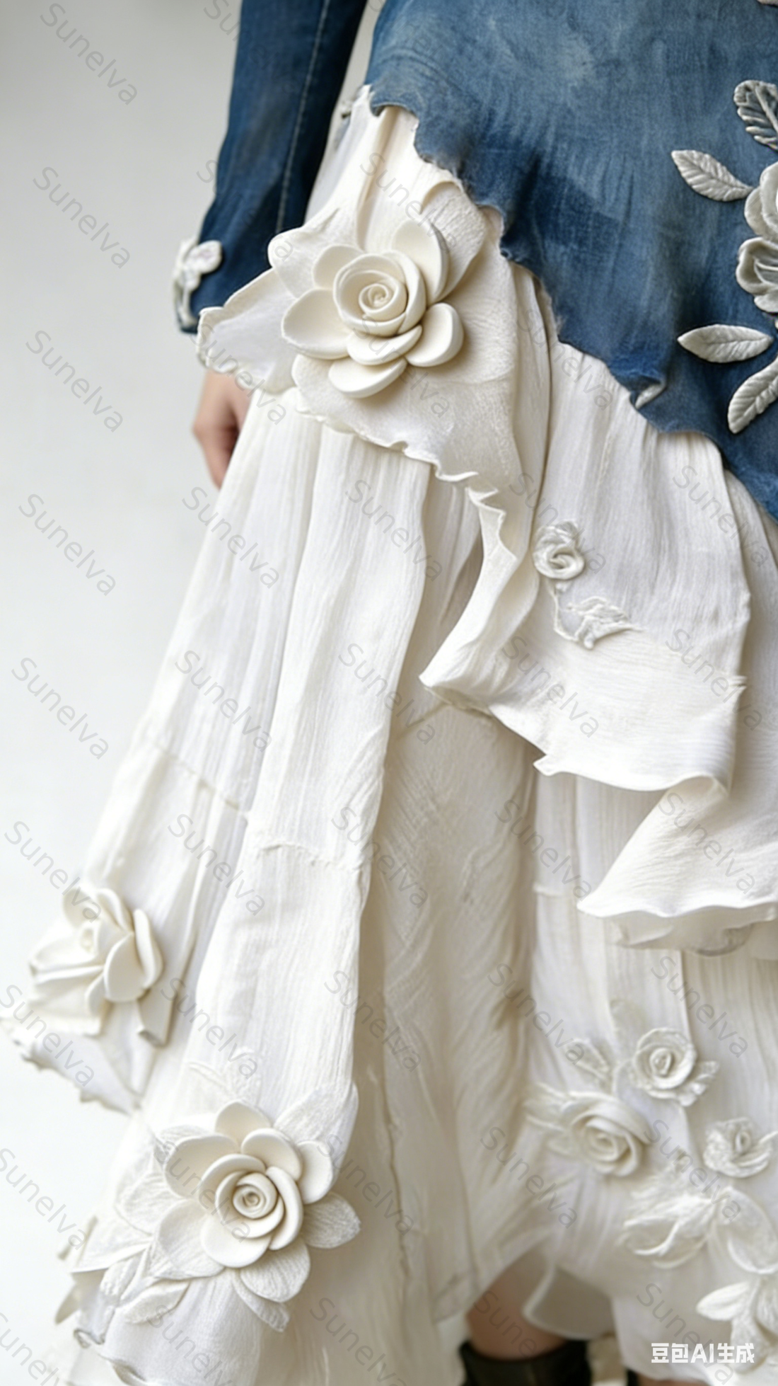 Women's Spring Elegant Flowers Irregular Ruffle Linen Dress 4547