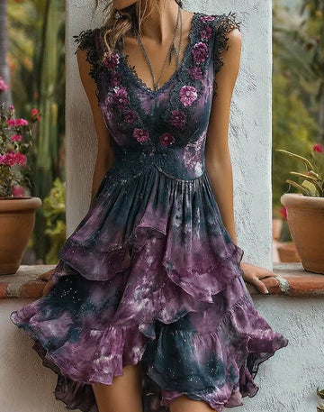 Women's Summer Boho-Chic Asymmetrical Ruffled Floral Dress 8394