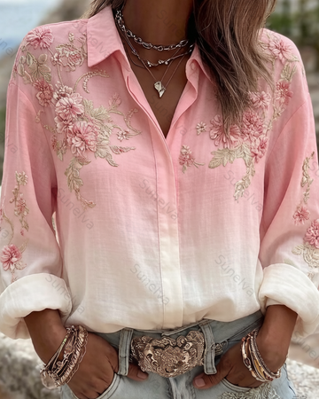 Women's Spring/Summer Fashion Floral Embroidered Shirt 7127