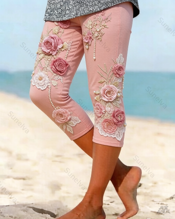Women's Outdoor Fashion Floral Embroidered Leggings  1805