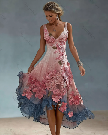 Floral Embroidery Gradient Elegant Dress 1613