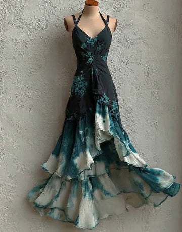 Women's Summer Boho-Chic Asymmetrical Ruffled Tie-Dye Dress 1566