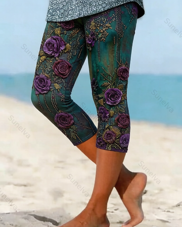 Women's Outdoor Fashion Gradient Trousers with Floral Embroidery 5934