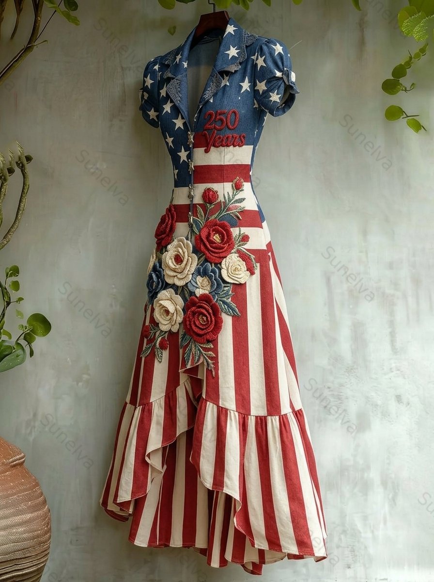 Women's Color-Block Embroidered Dress—Celebrating the 250th Anniversary of the United States 6857