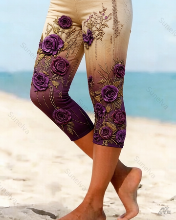 Women's Outdoor Fashion Gradient Color Floral Embroidery Leggings  8448