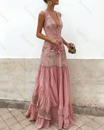 Women's Vacation Irregular Ruffle Flowers Embroidery Dress 9861
